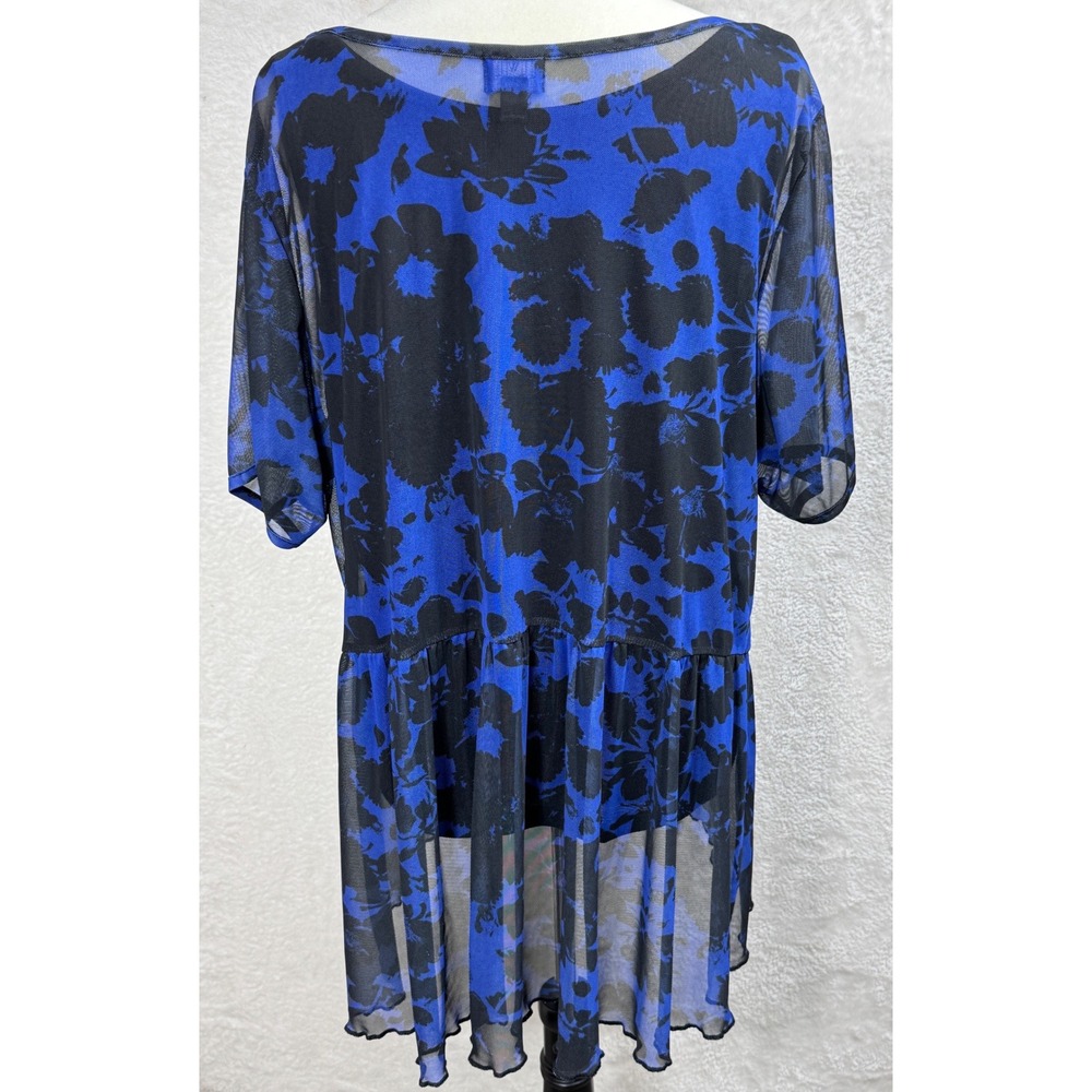 Worthington Women's 1X Blue Black Floral Sheer Chiffon Blouse‎ Dark Floral Fairy
